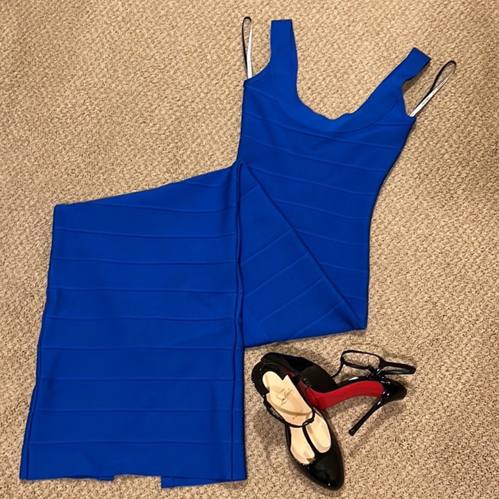NWT Herve Leger Bandage Round Neck Gown in Bright Blue Size XXS